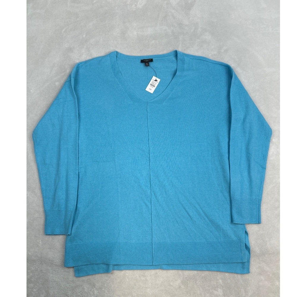 Talbots Sweater Women M Petite Blue V-Neck Cotton Cashmere Blend LS Coastal